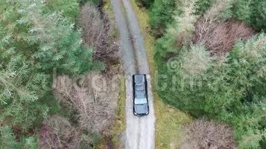4x4皮卡车驶过森林，所有品牌都被拆除